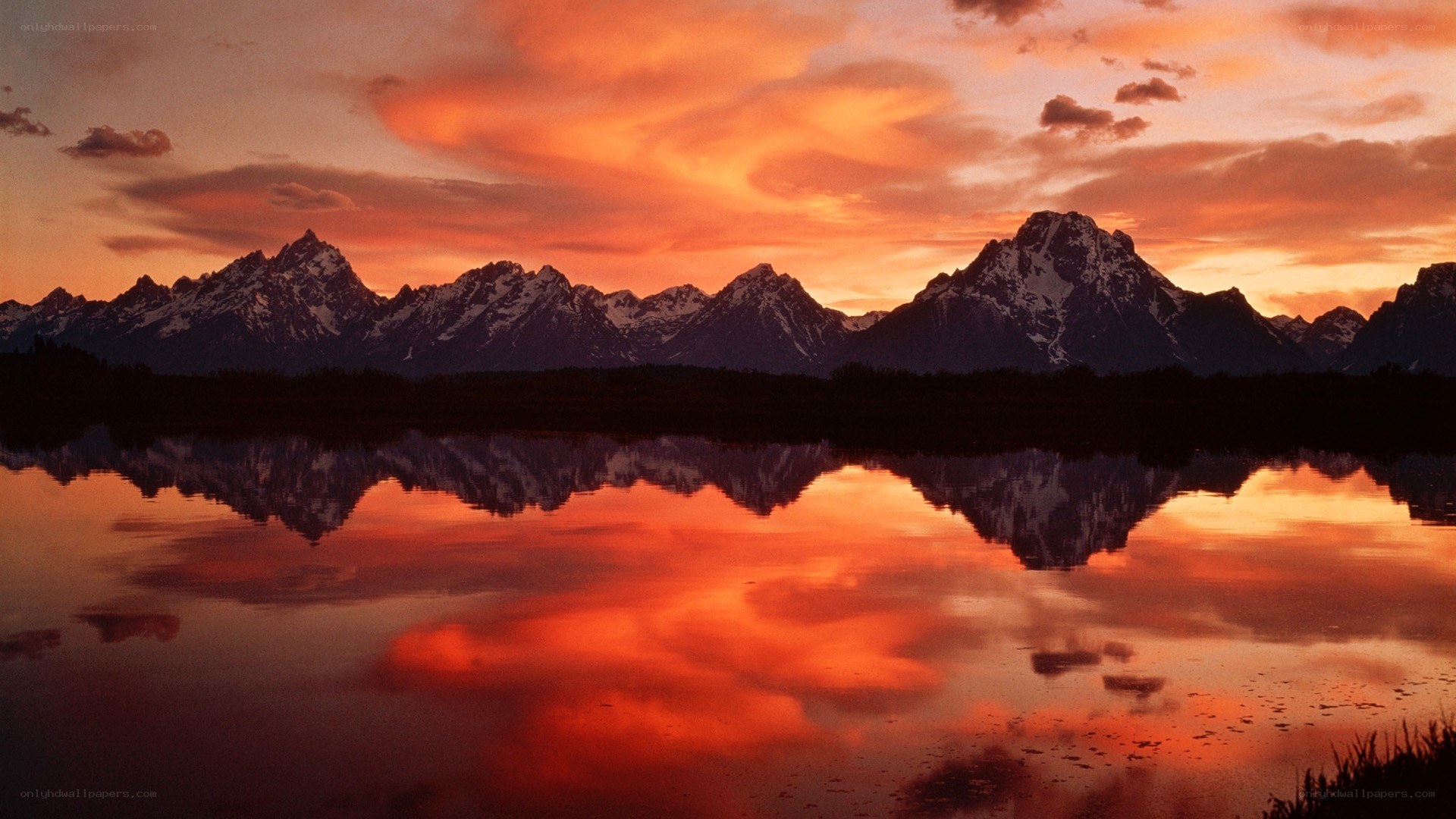 Sunset over mountain range