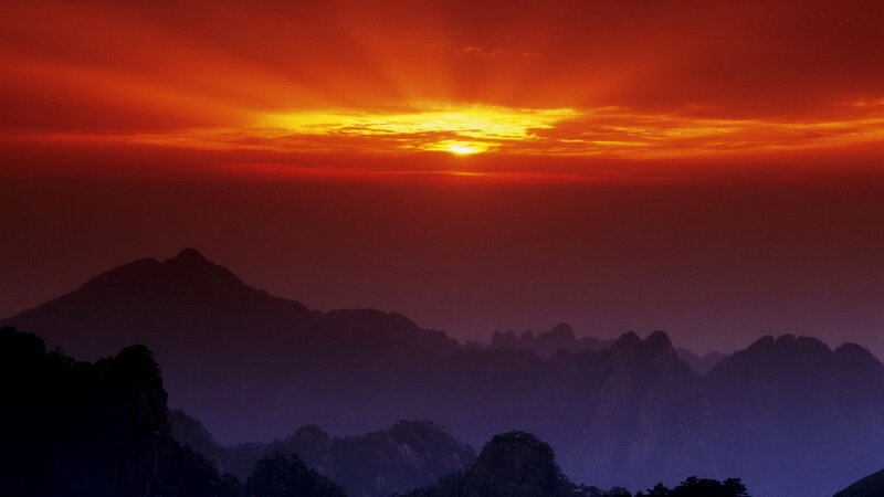 Sunset over mountain range