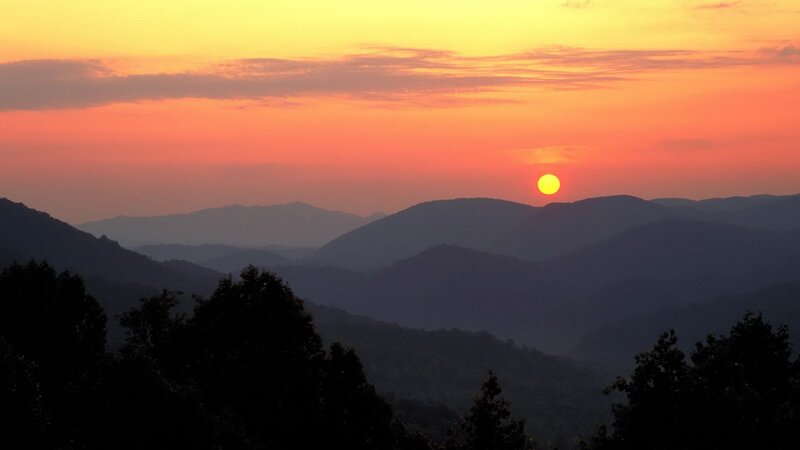 Sunset over mountain range
