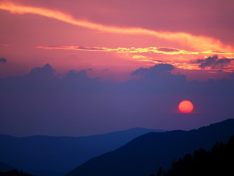 Sunset over mountain range
