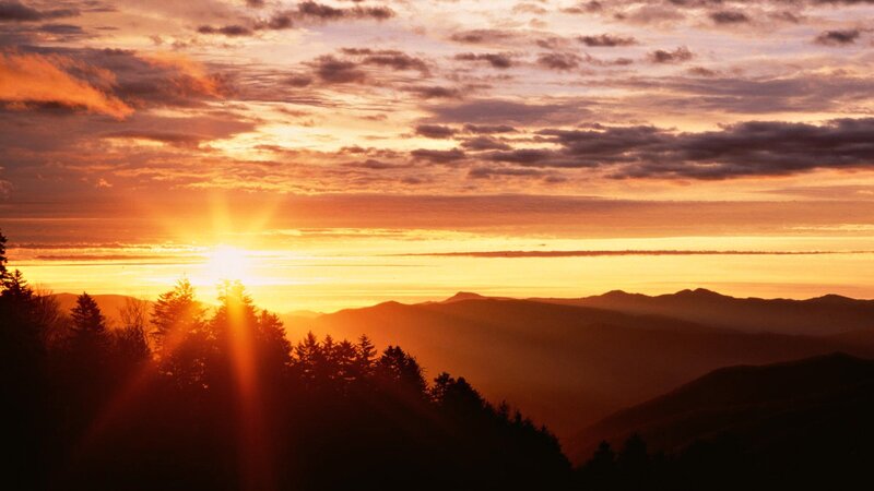 Sunset over mountain range