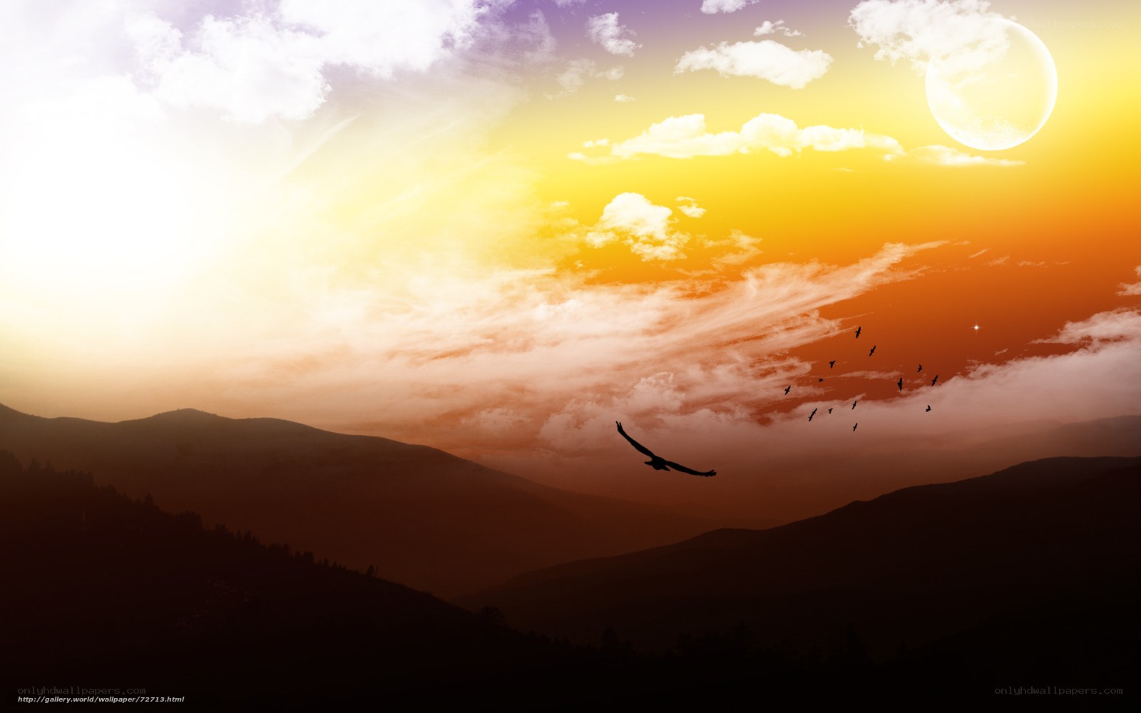 Sunset over mountain range