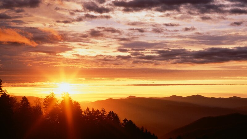 Sunset over mountain range