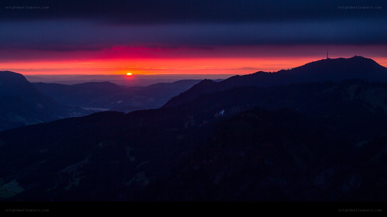 Sunset over mountain range