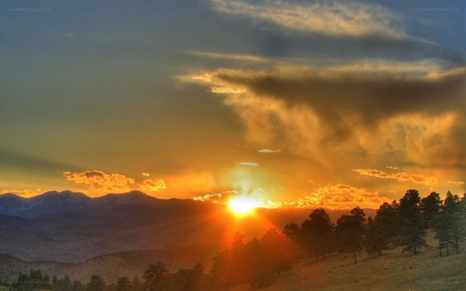 Sunset over mountain range
