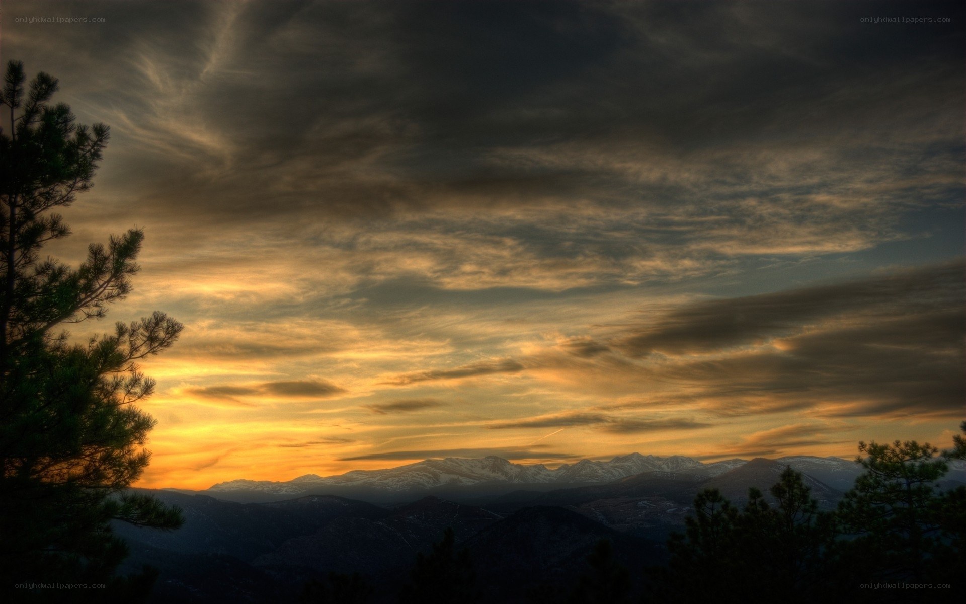 Sunset over mountain range