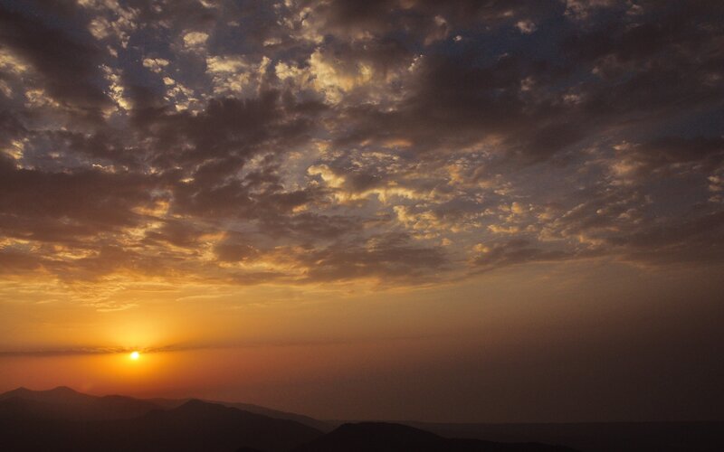 Sunset over mountain range