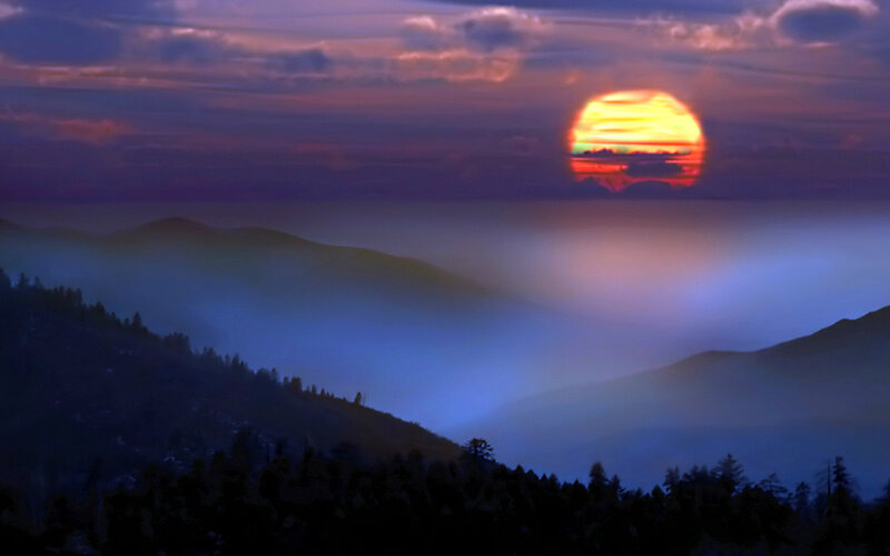 Sunset over Mountain Range — Purple