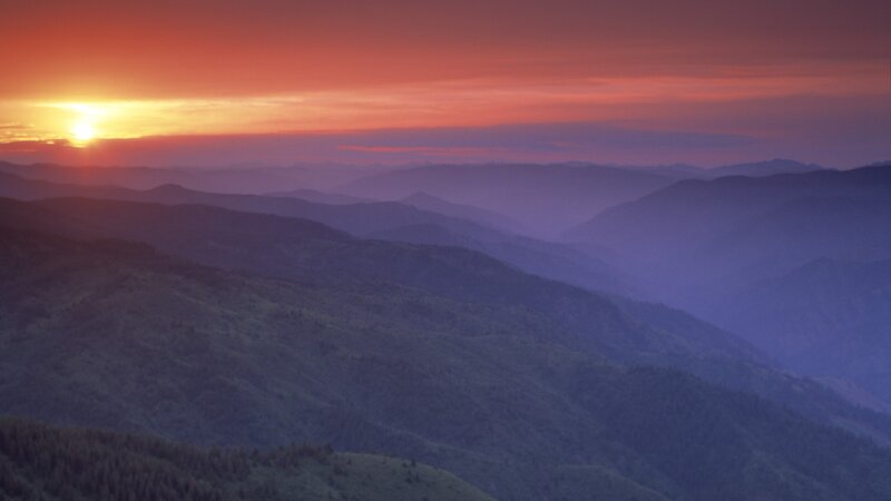 Sunset over mountain ranges
