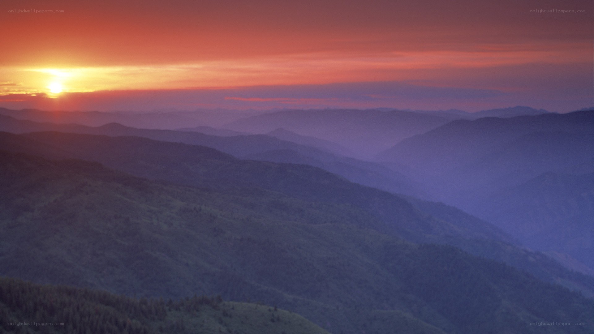 Sunset over mountain ranges