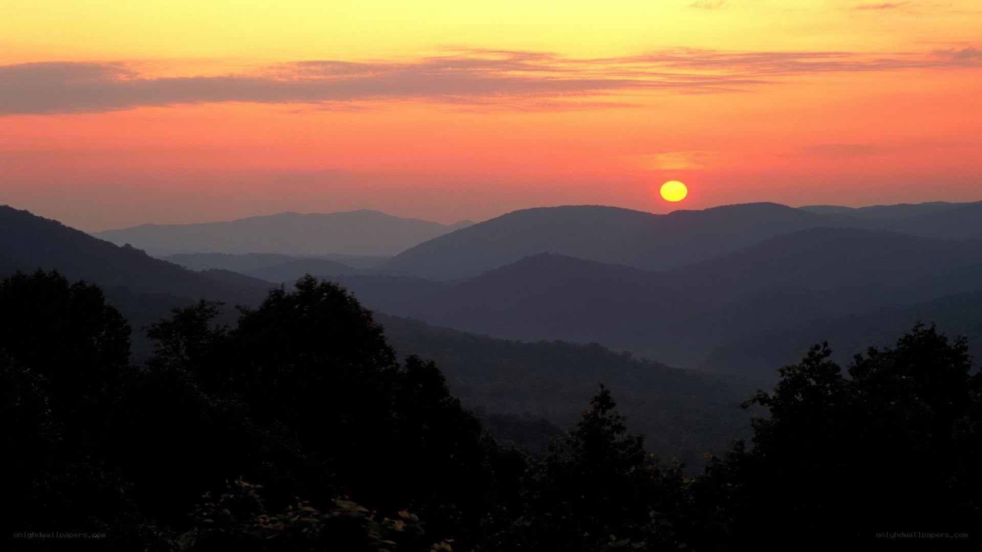 Sunset over mountain ranges