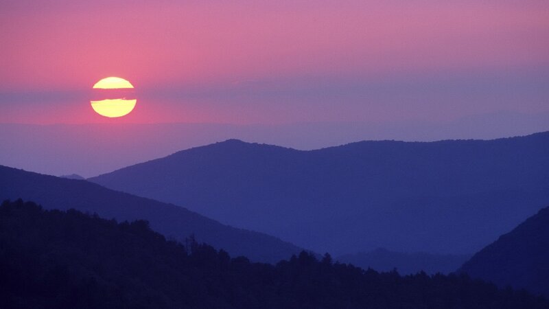 Sunset over mountain ranges