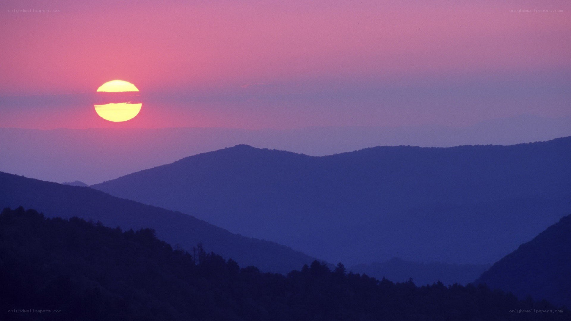Sunset over mountain ranges