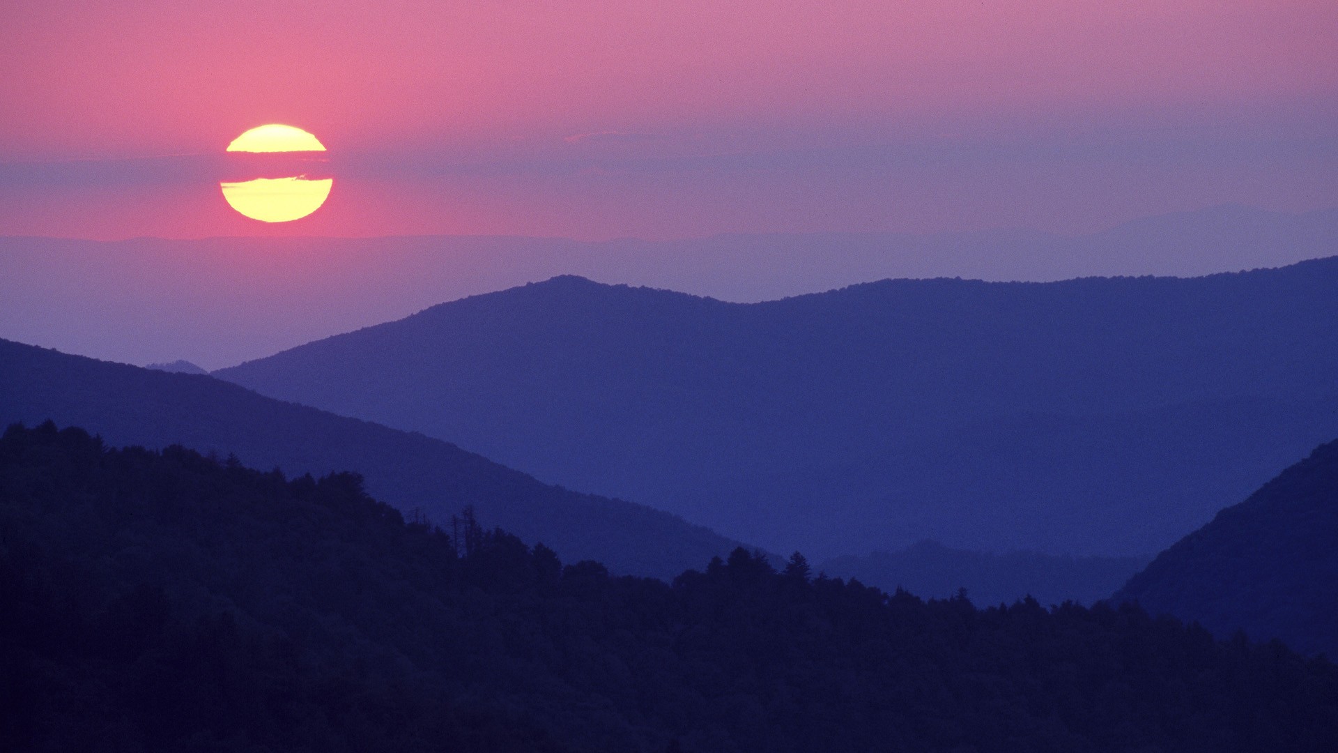 Sunset over mountain ranges