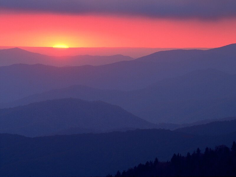 Sunset over mountain ranges