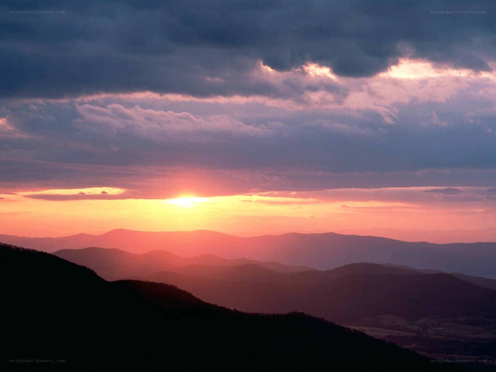 Sunset over mountain ranges