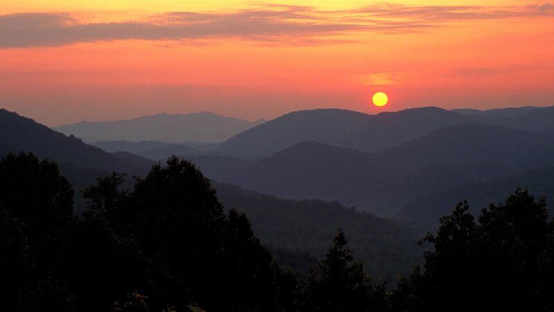 Sunset over mountain ranges