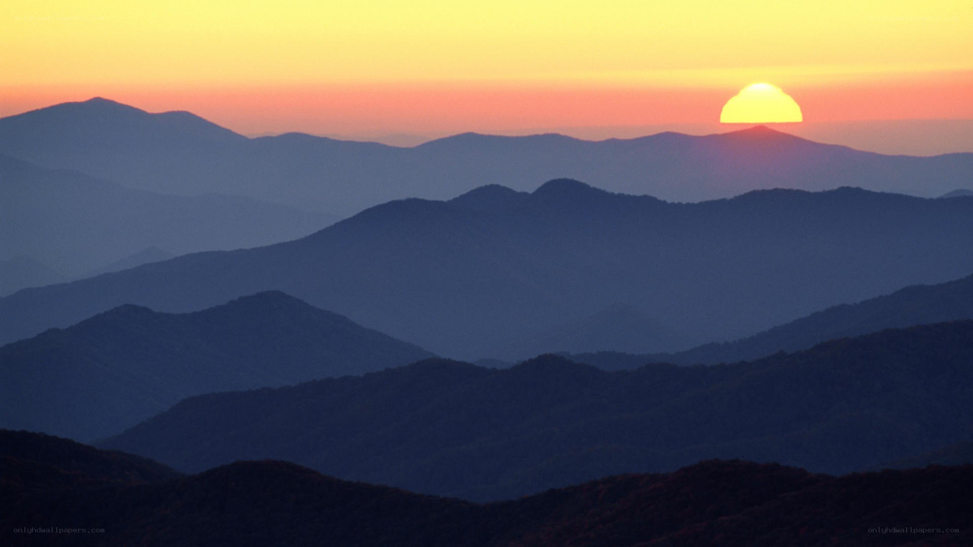 Sunset over mountain ranges