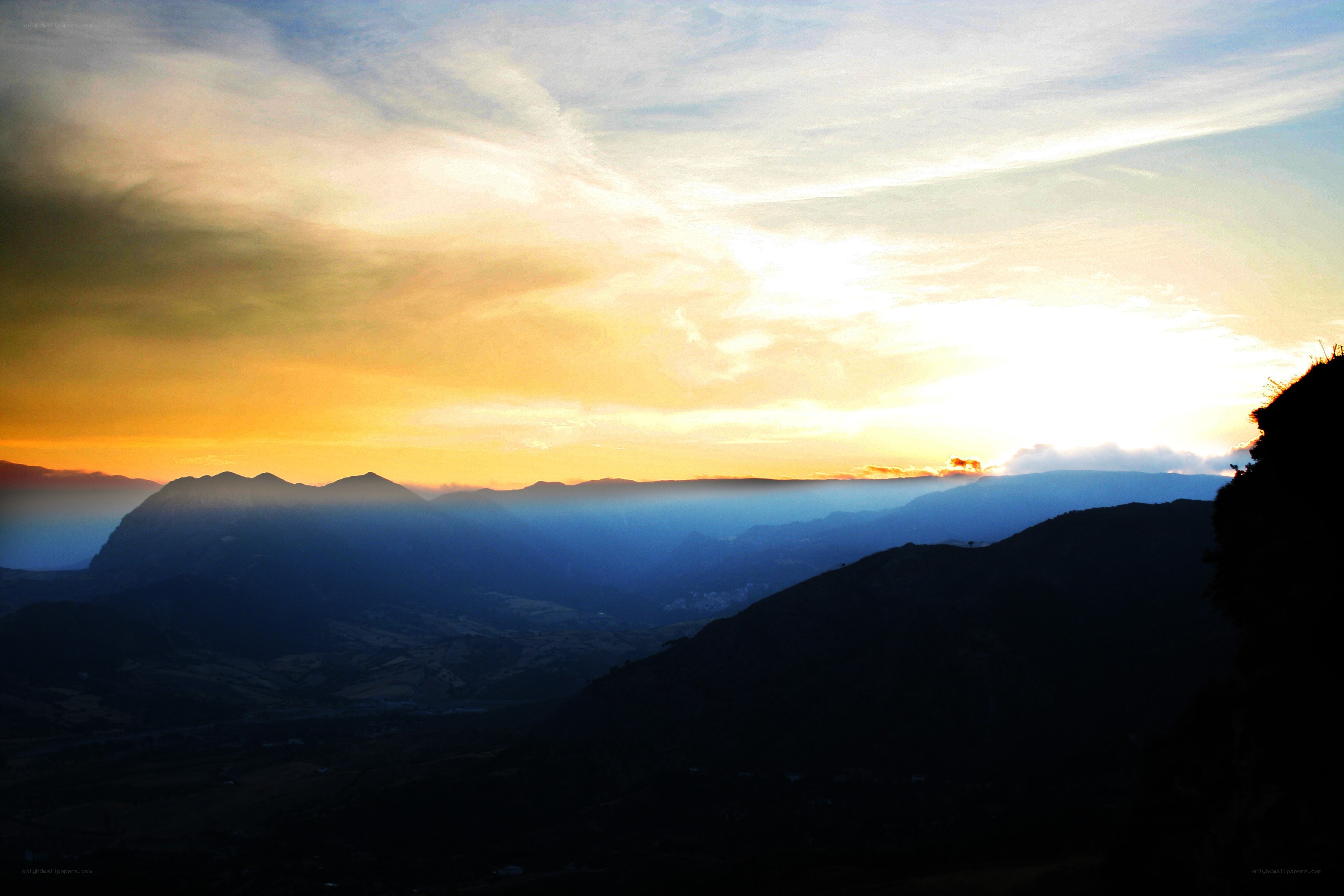 Sunset over mountain ranges