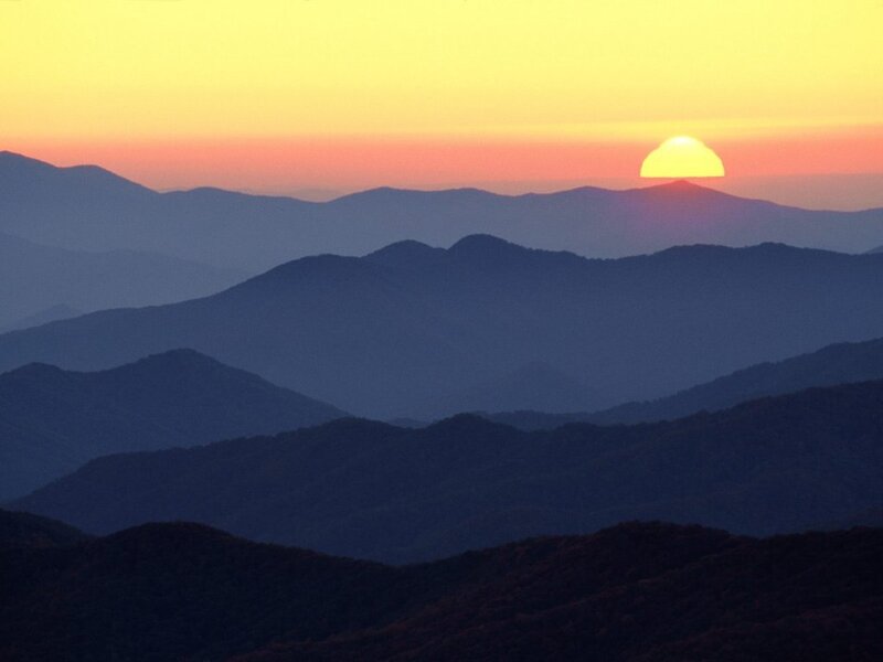Sunset over mountain ranges