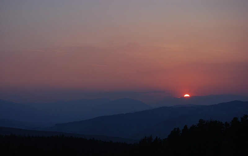 Sunset over mountain ranges