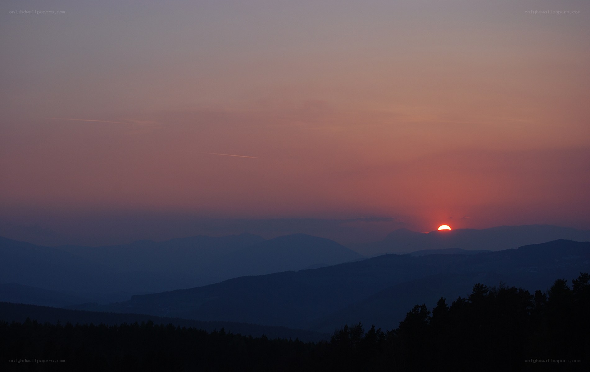 Sunset over mountain ranges