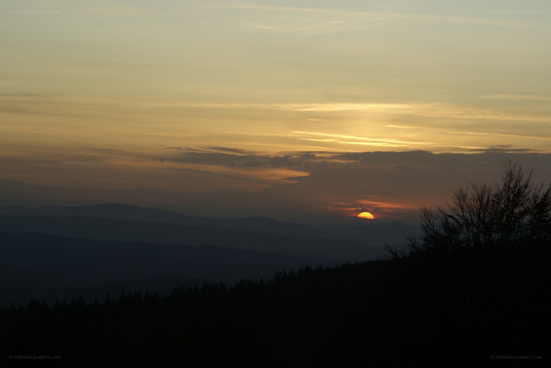 Sunset over mountain ranges
