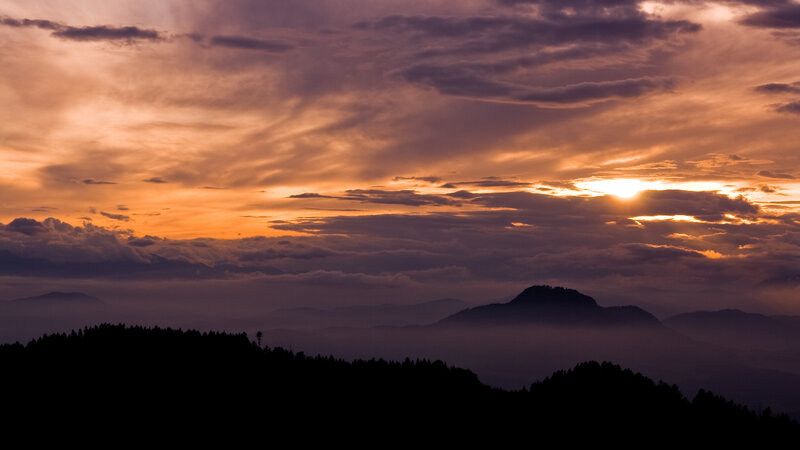 Sunset over mountain ranges
