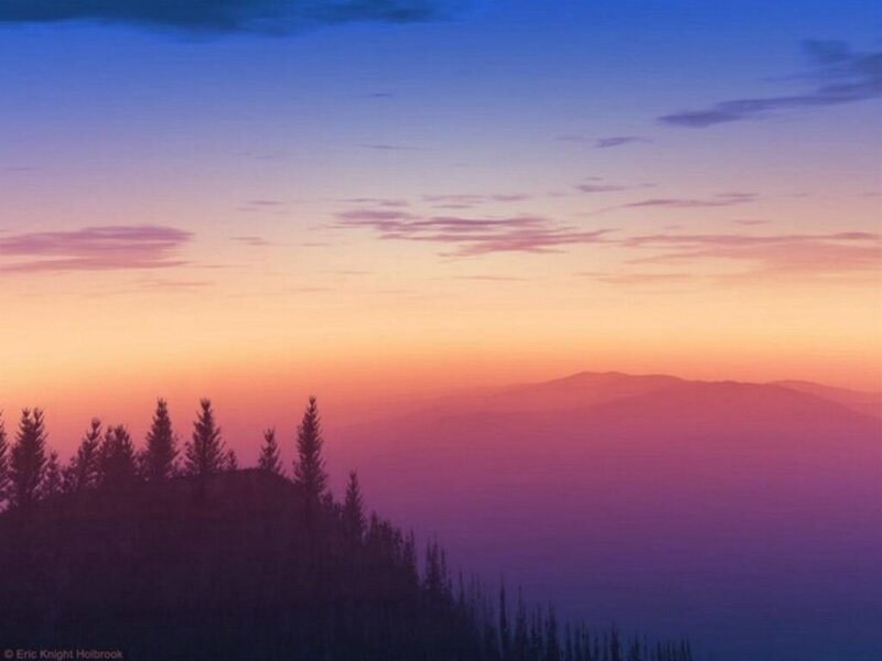 Sunset over mountain ridges
