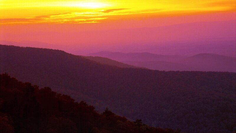 Sunset over mountain ridges