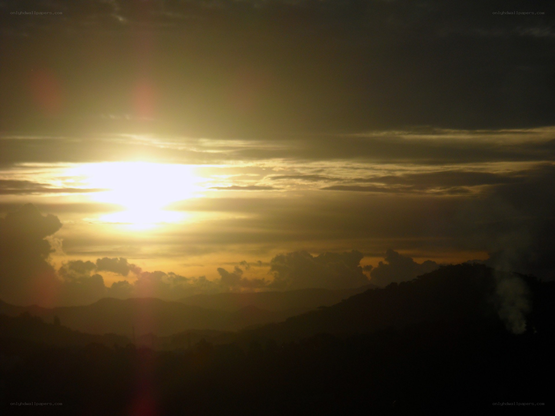Sunset over mountain ridges