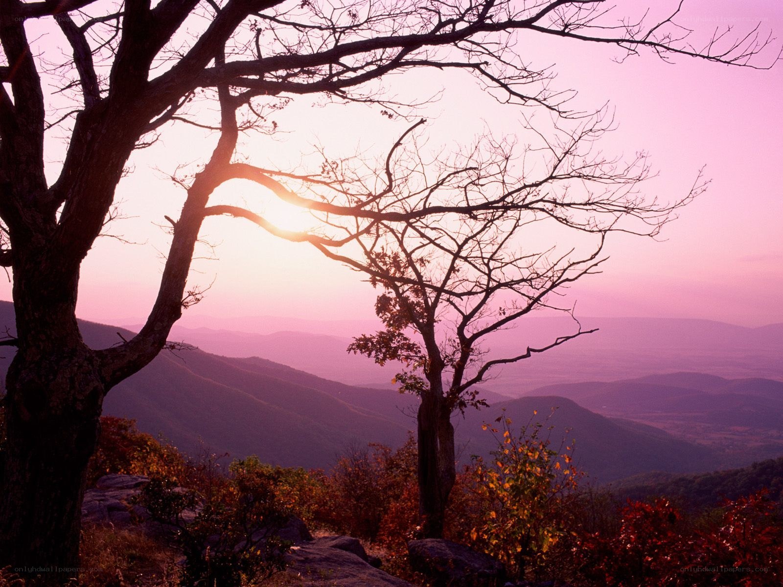 Sunset over mountain ridges