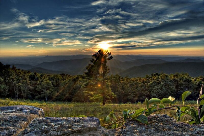 Sunset over mountain ridges