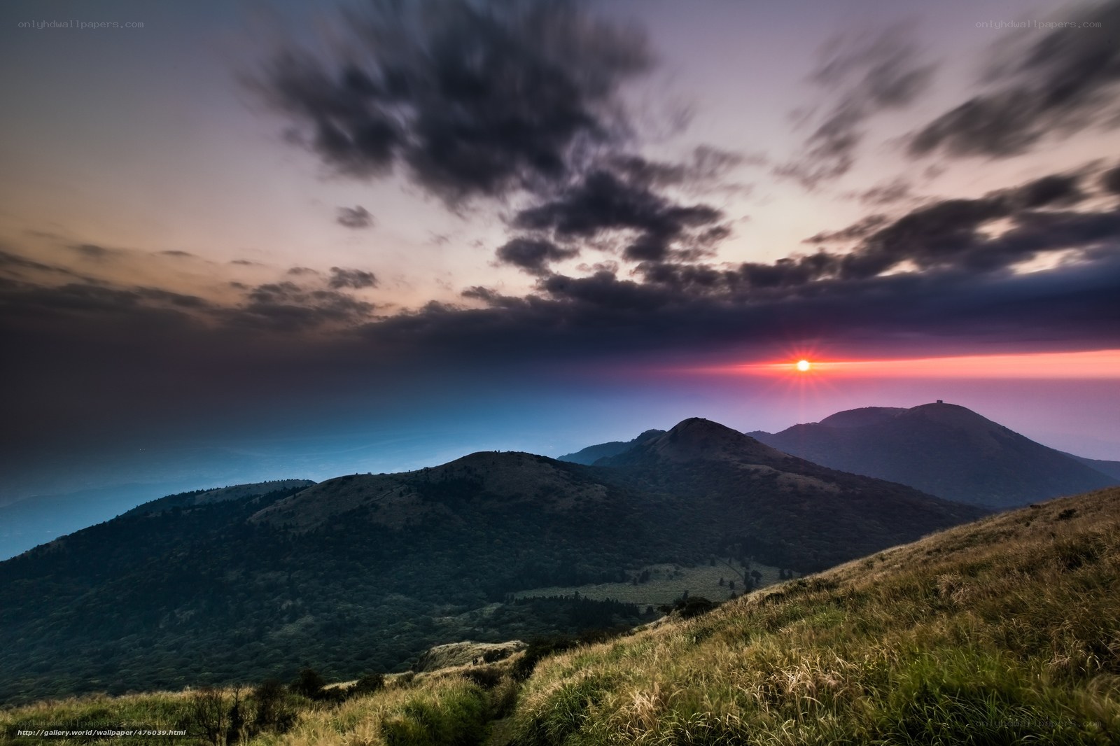 Sunset over mountain ridges