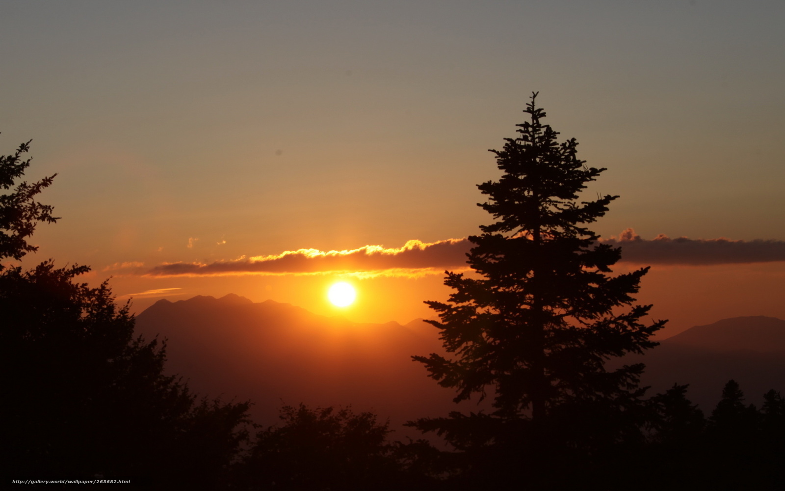 Sunset over mountain silhouette