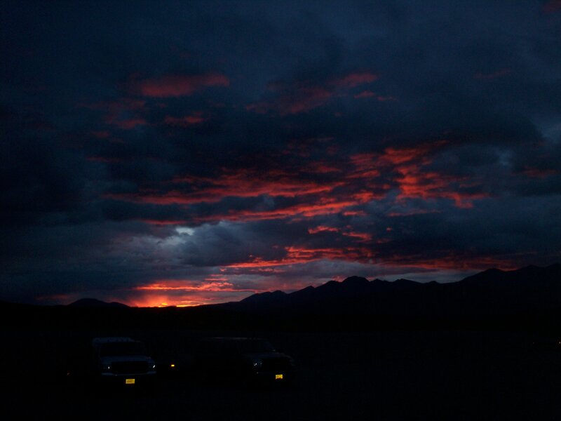 sunset over mountain silhouettes