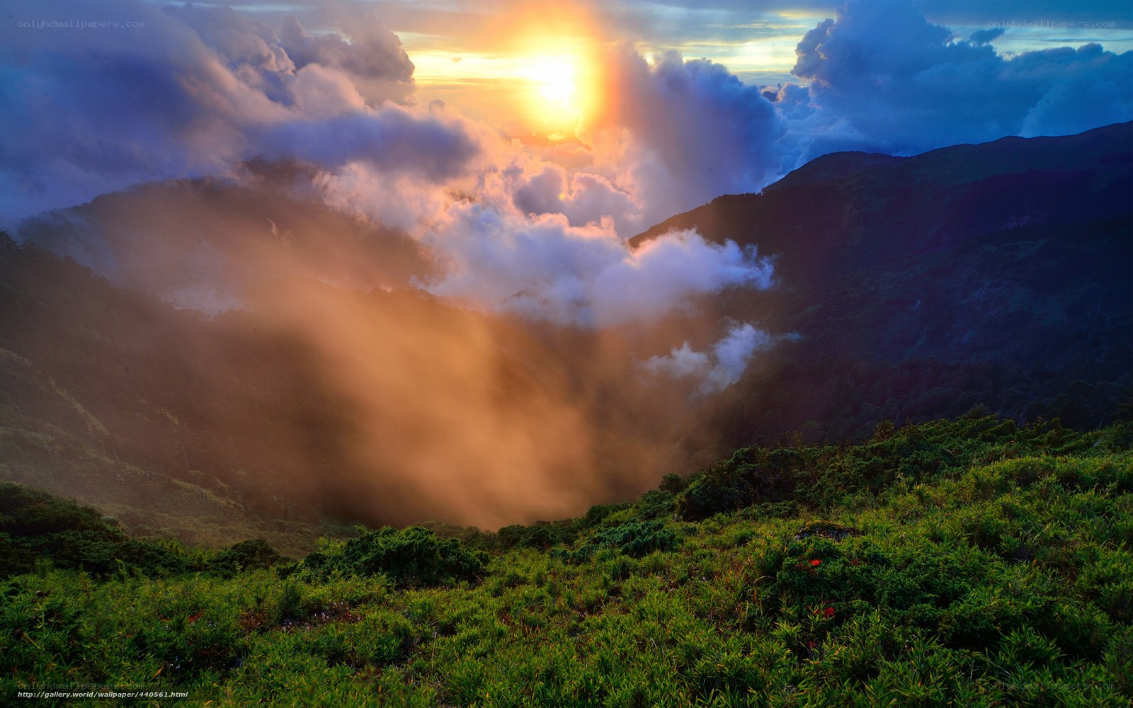 Sunset over mountain valley