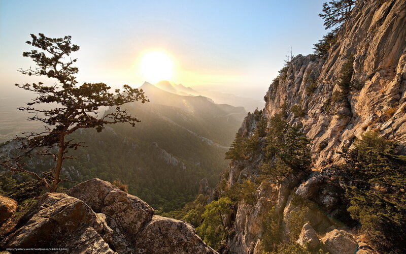 Sunset over mountain valley