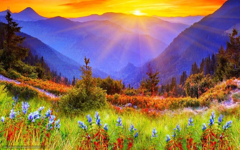 Sunset over mountain valley