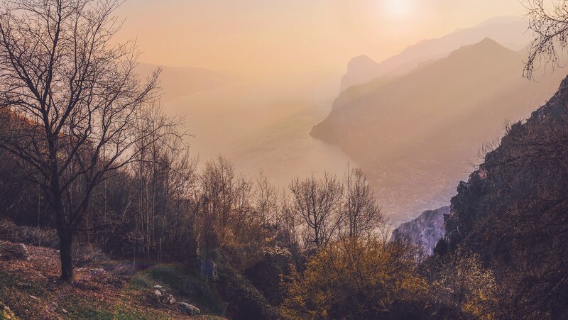Sunset over mountain valley