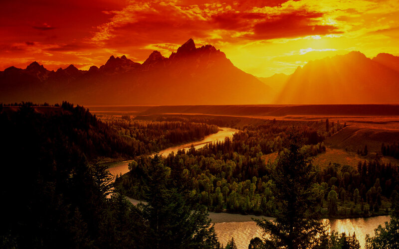 Sunset over mountain valley