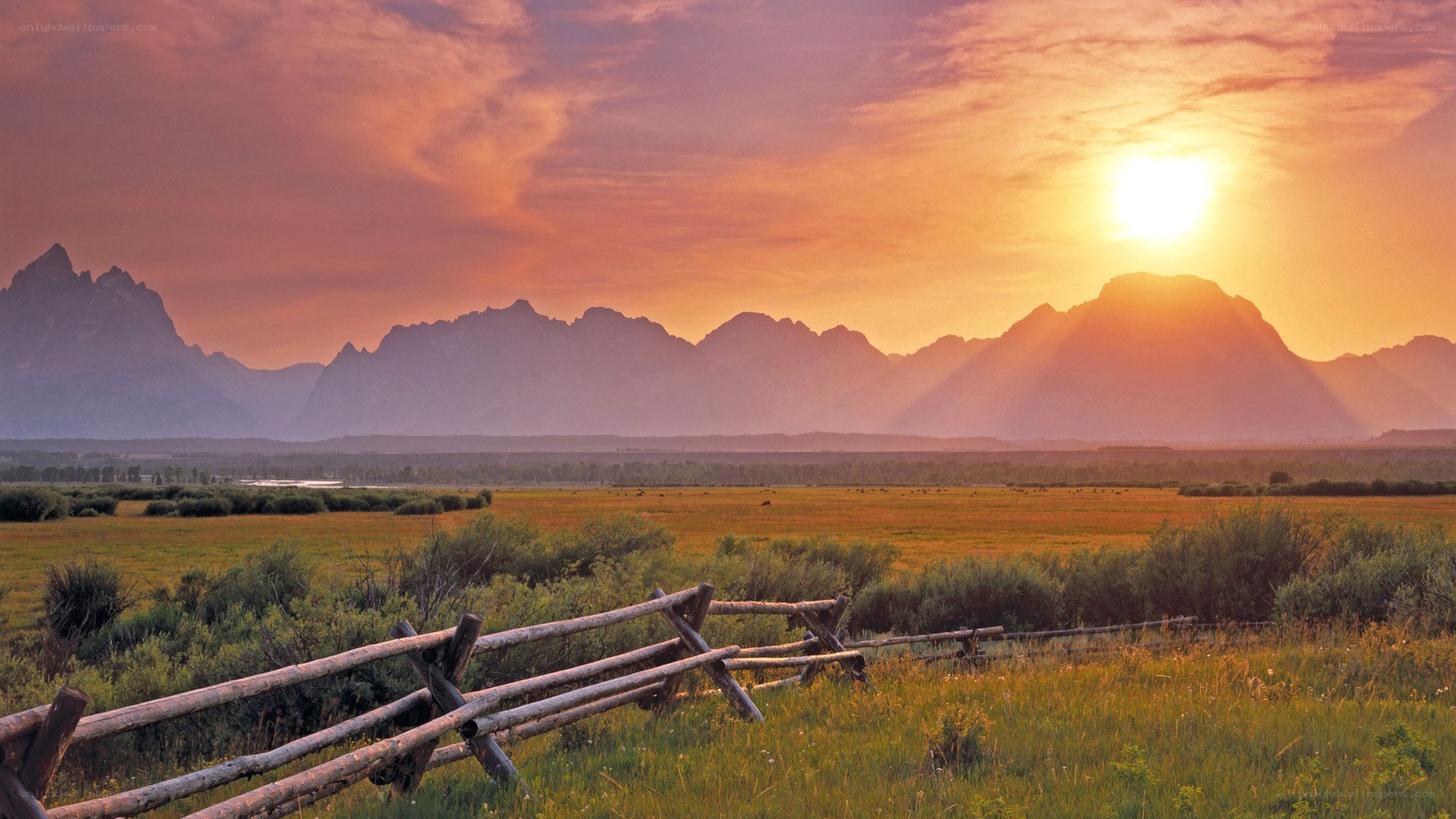 Sunset over mountain valley