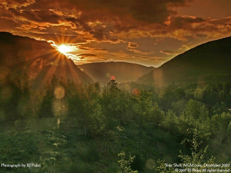 Sunset over mountain valley