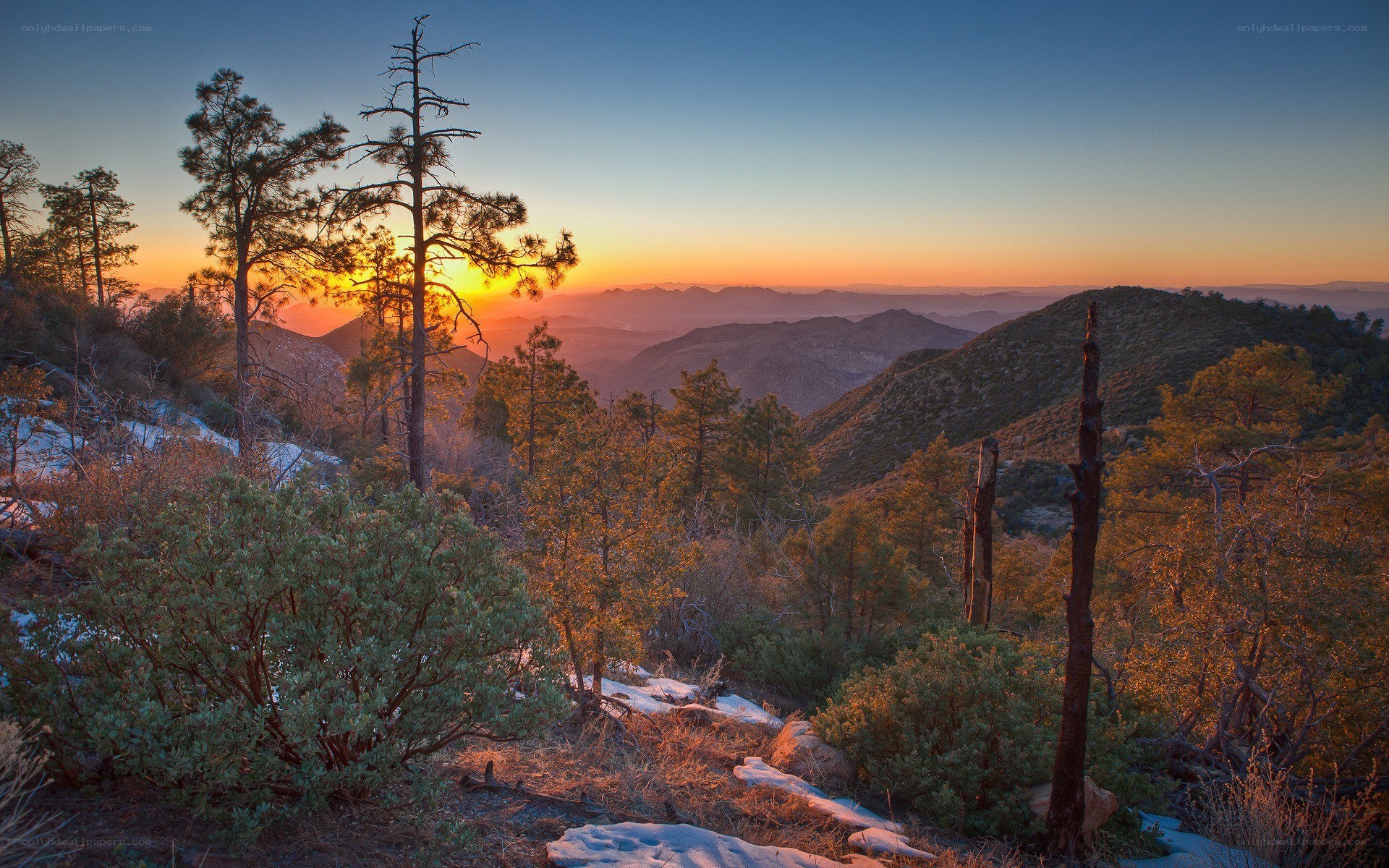 Sunset over mountain valley