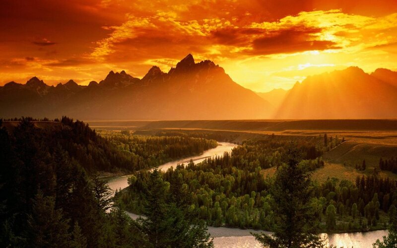 Sunset over mountain valley