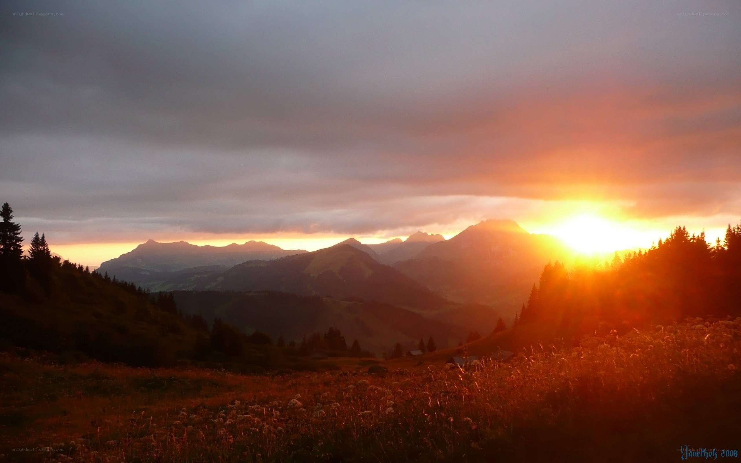 Sunset over mountain valley
