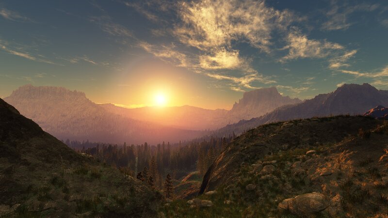 Sunset over mountain valley