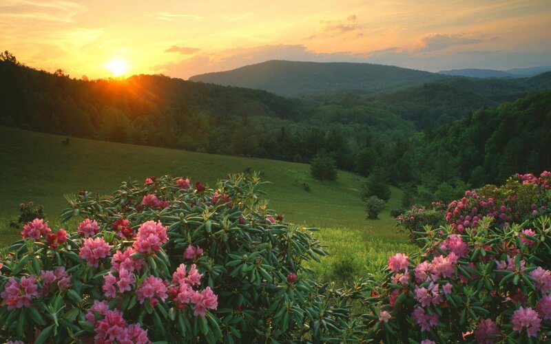 Sunset over mountain valley