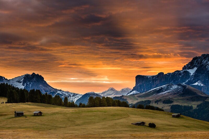 Sunset over mountain valley