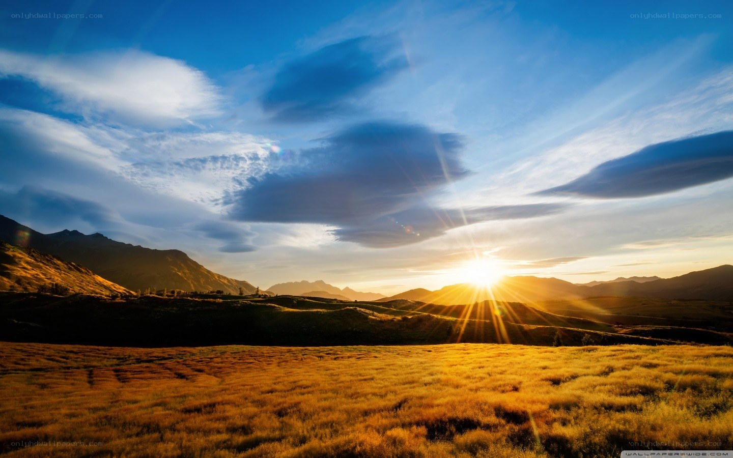 Sunset over mountain valley